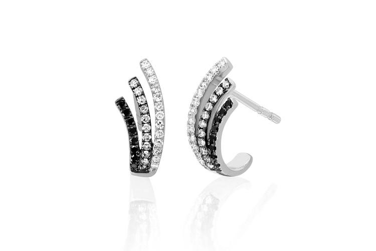 EF Collection Black & White Diamond Fade Willow Earrings in white gold