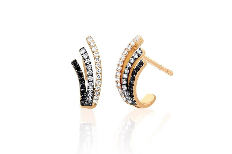EF Collection Black & White Diamond Fade Willow Earrings in Yellow Gold