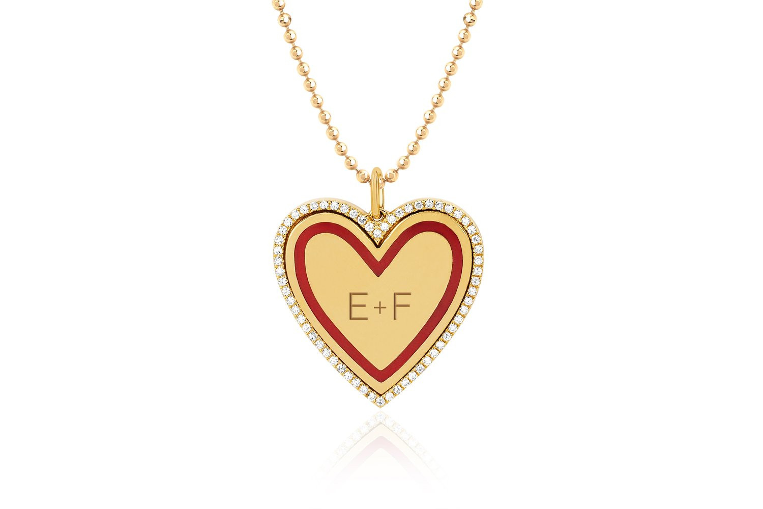 EF Collection Diamond Red Enamel Heart Necklace