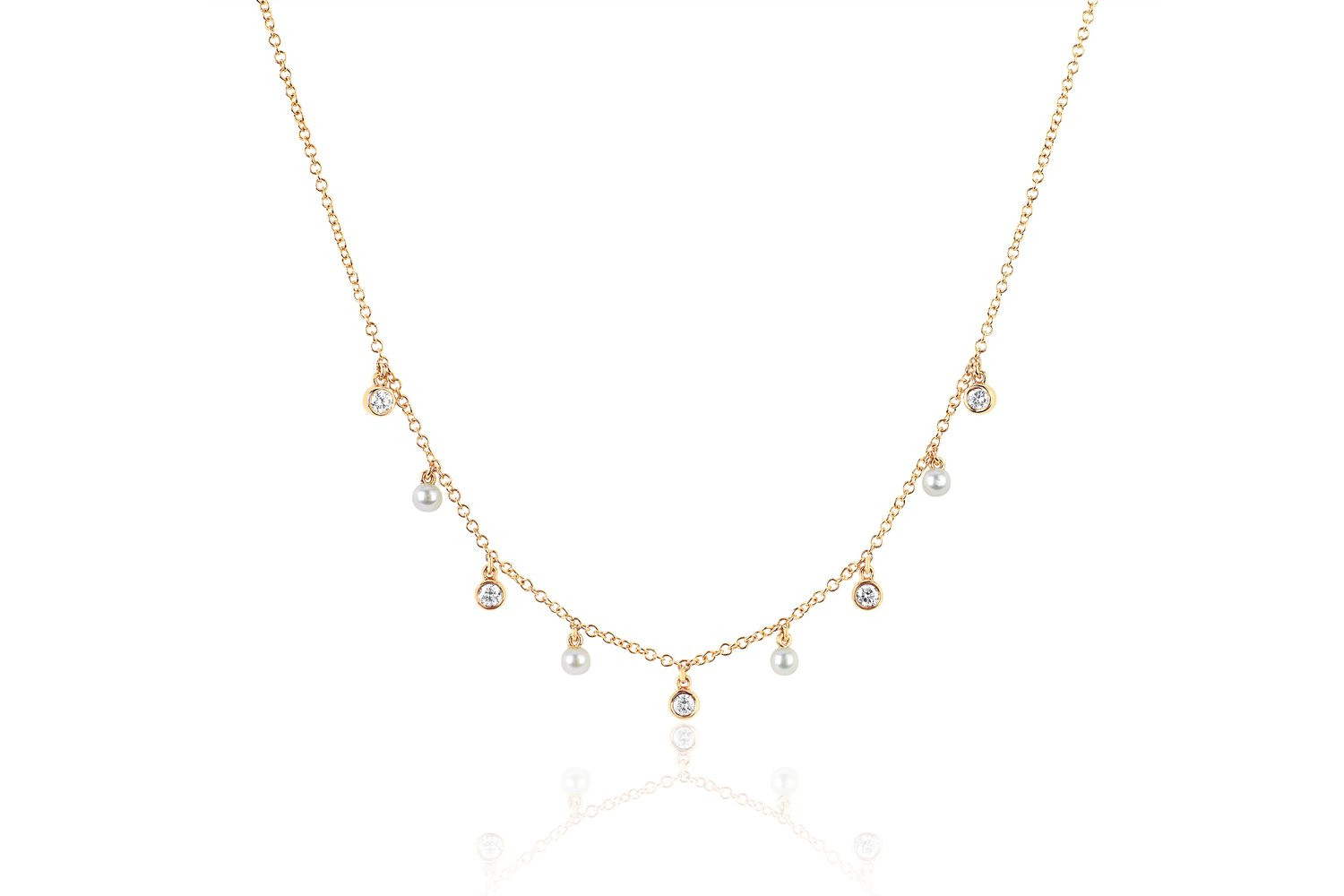 EF Collection Diamond Pearl Station Necklace