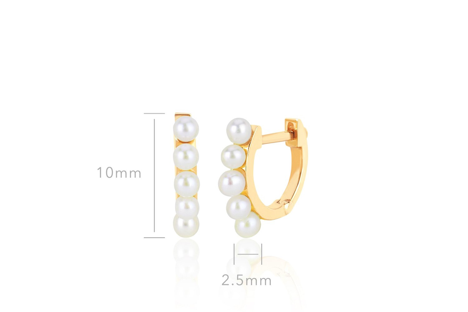 EF Collection Pearl Huggie Earrings in 14K Gold measurements