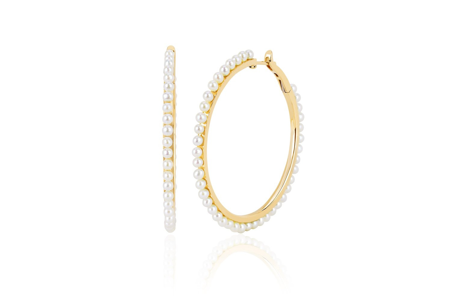 EF Collection Medium Pearl Hoop Earrings in 14K Gold