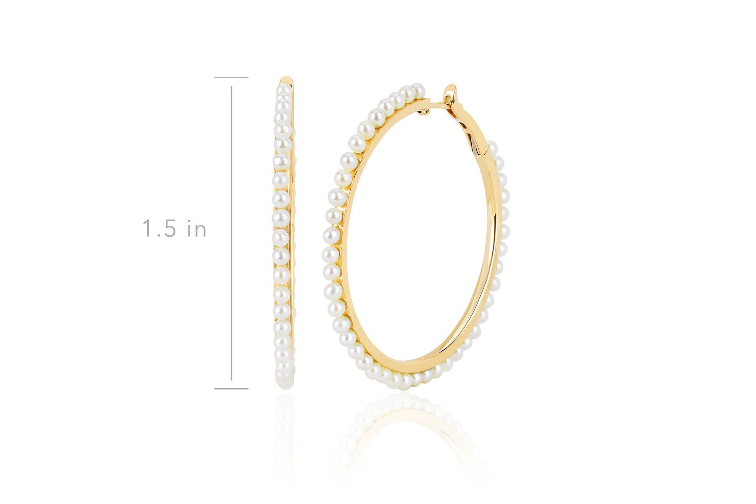 EF Collection Medium Pearl Hoop Earrings in 14K Gold measurements