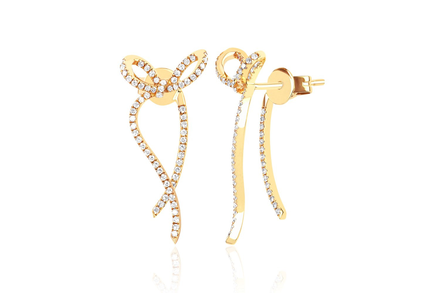 EF Collection Diamond Bow Earrings in Yellow Gold 