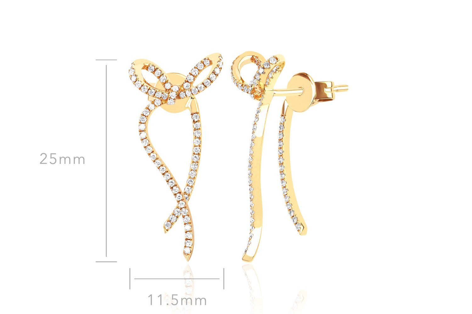 EF Collection Diamond Bow Earrings in Yellow Gold measurements