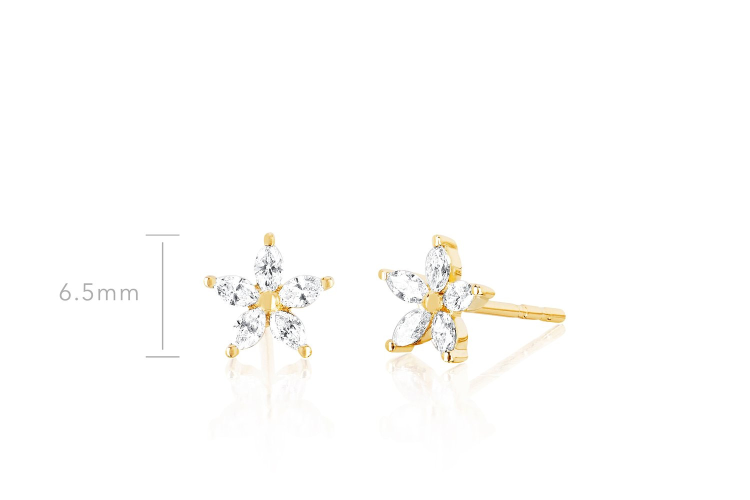 EF Collection Diamond Flower Stud Earrings in 14K Gold measurements
