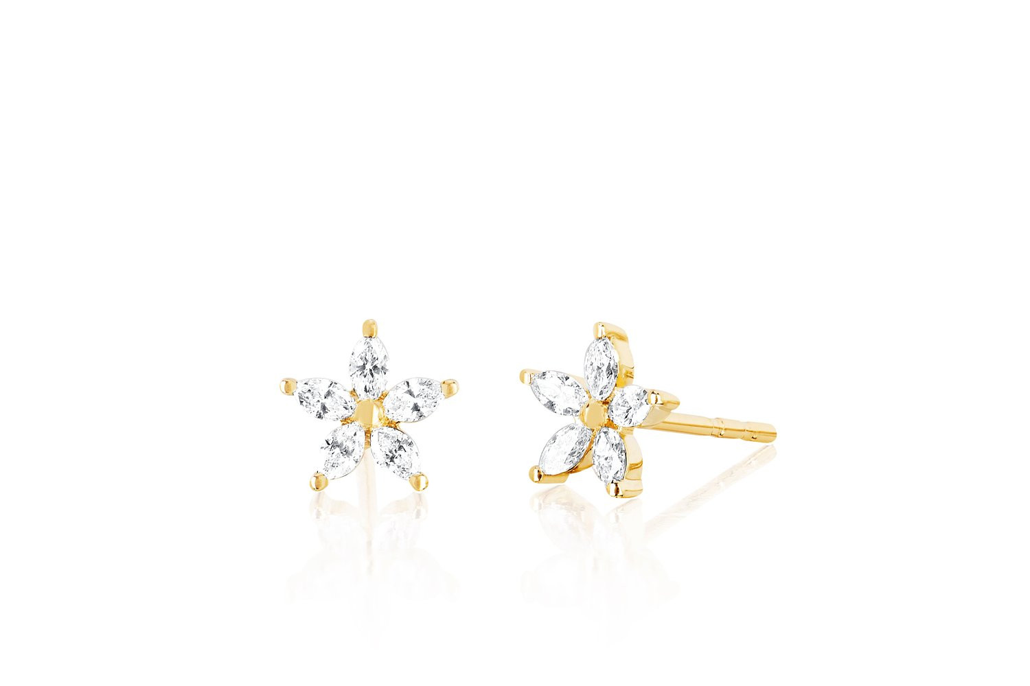 EF Collection Diamond Flower Stud Earrings in 14K Gold