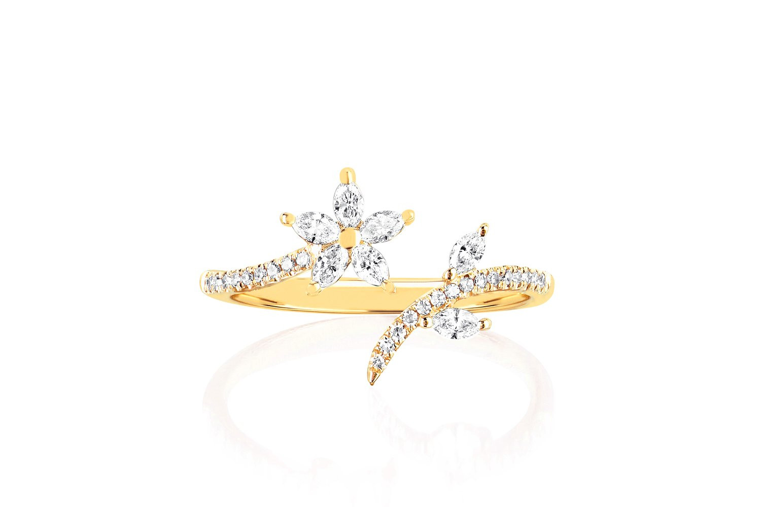 EF Collection Diamond Flower Open Ring in 14K Gold