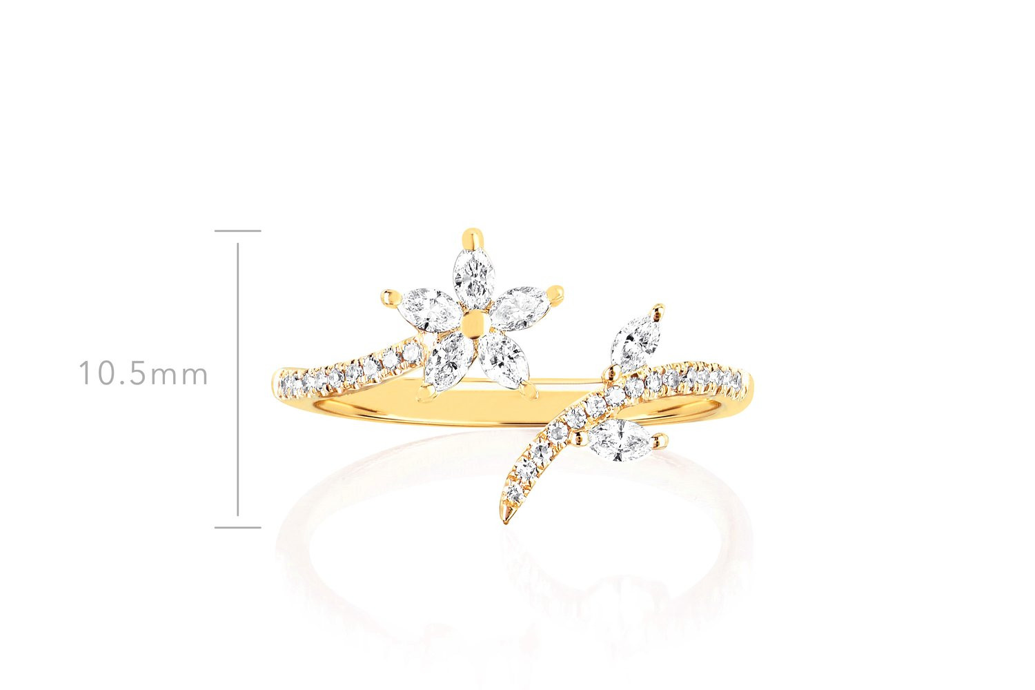 EF Collection Diamond Flower Open Ring in 14K Gold measurements