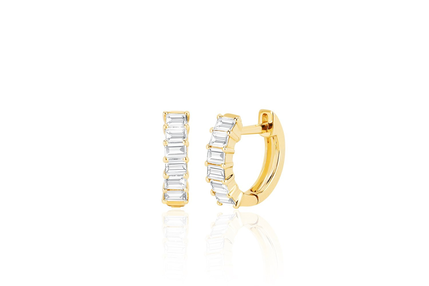 EF Collection Diamond Baguette Huggie Earrings in 14K Gold