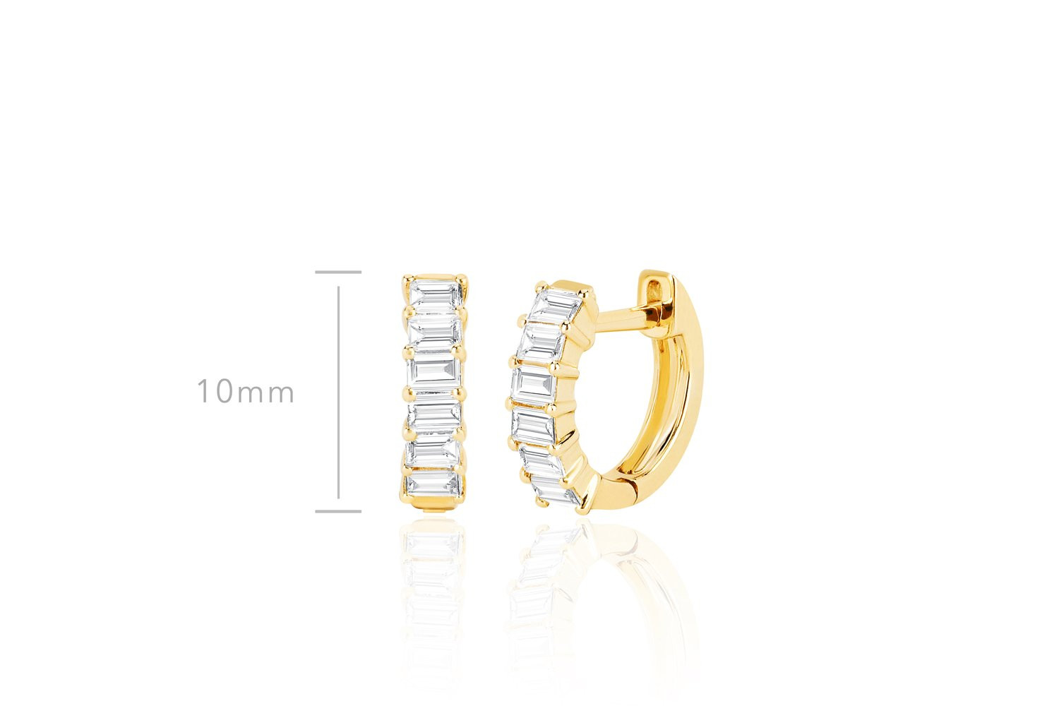 EF Collection Diamond Baguette Huggie Earrings in 14K Gold measurements