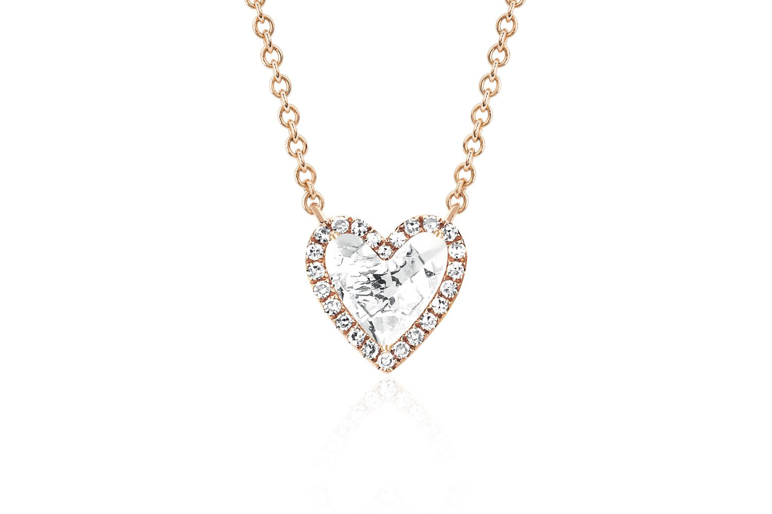 EF Collection Diamond & White Topaz Heart Necklace in Rose Gold