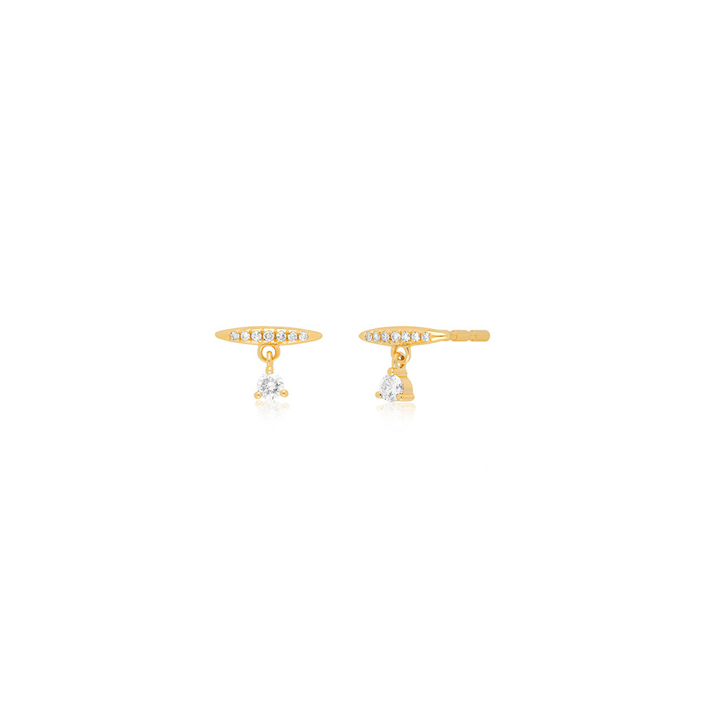 EF Collection Diamond Dangle Diamond Arc Stud Earrings in Yellow Gold