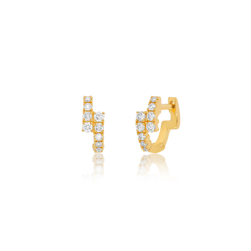 EF Collection Mini Diamond Marley Huggie Earrings in Yellow Gold