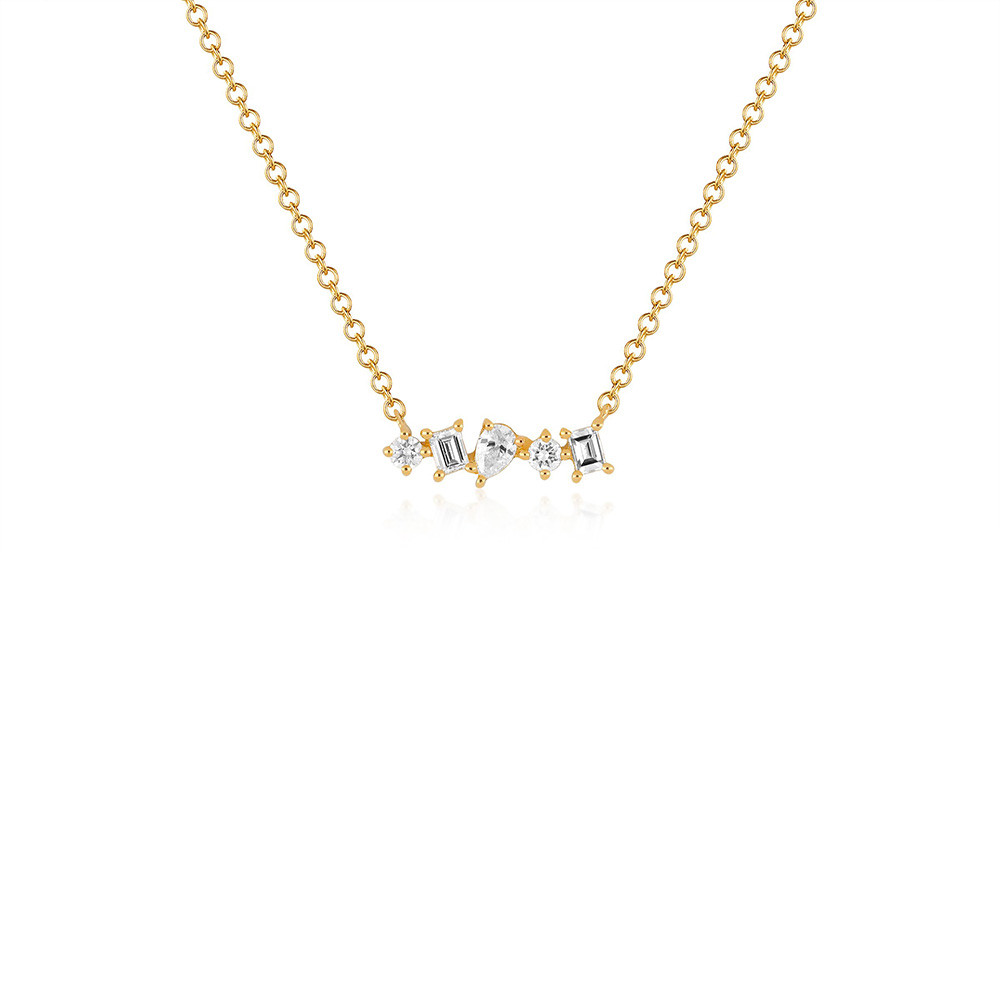 EF Collection Multi Faceted Diamond Bar Necklace