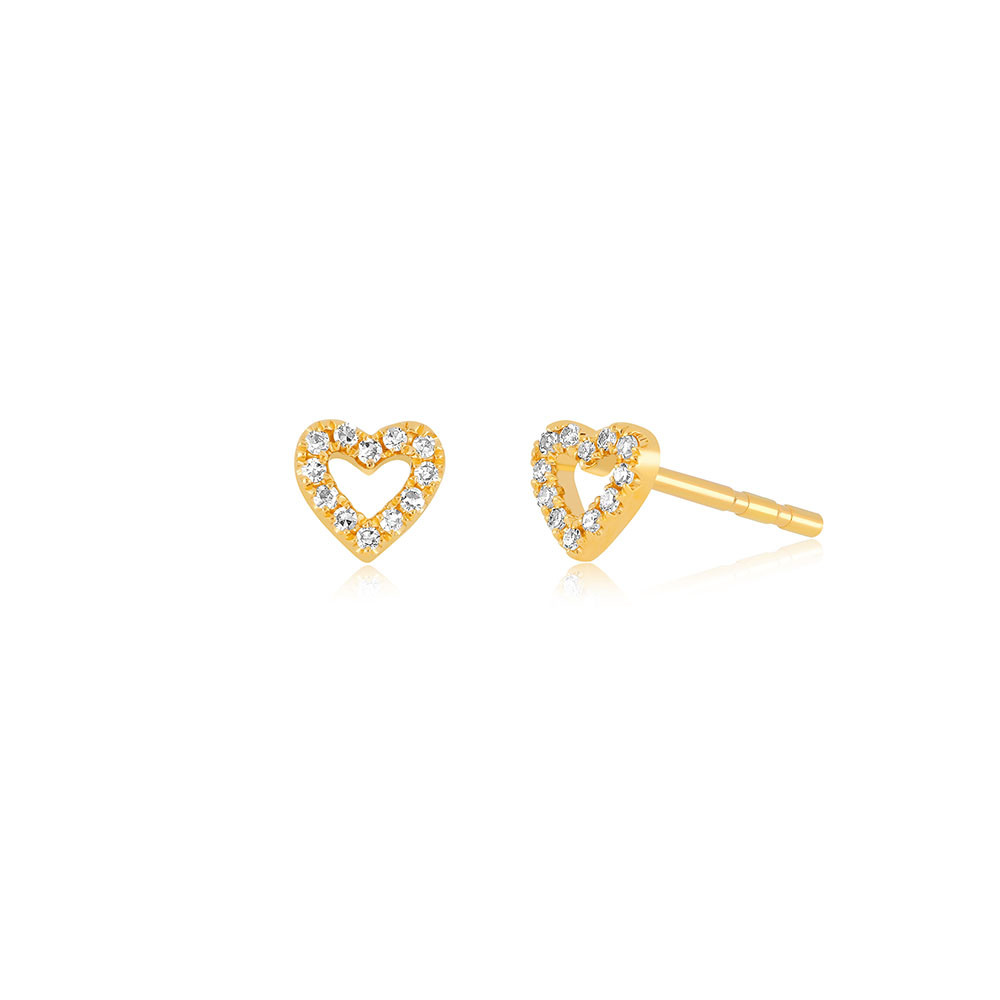 EF Collection Small Diamond Open Heart Earrings in Yellow Gold