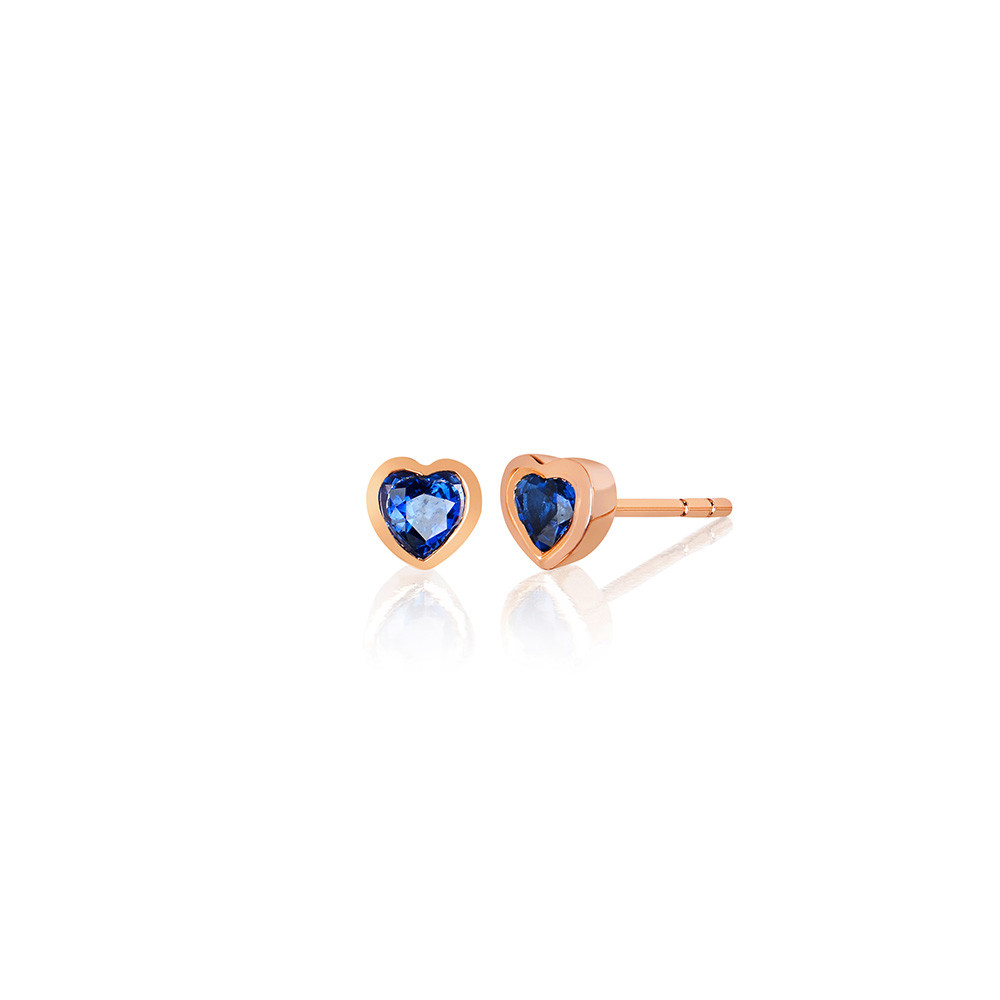 EF Collection Sapphire Heart Stud Earrings in Rose Gold