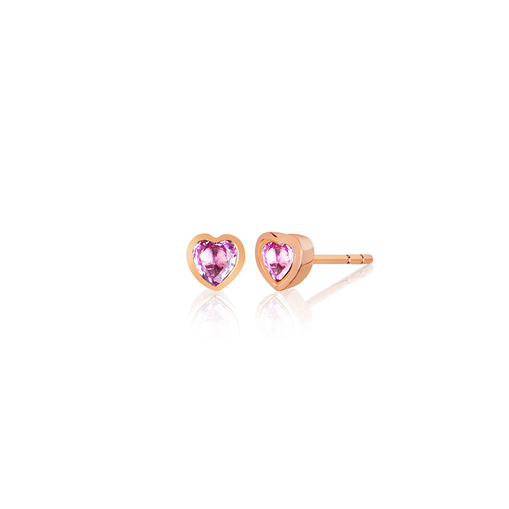 EF Collection Pink Sapphire Heart Stud Earrings in Rose Gold