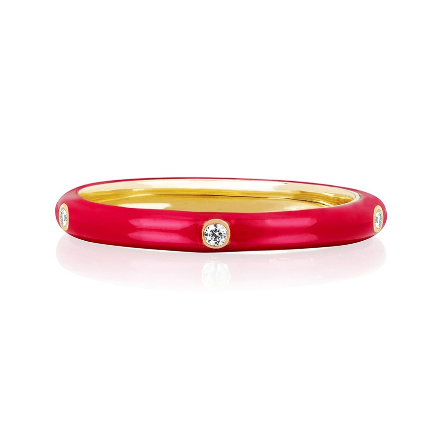 Red Enamel 5 Diamond Stack Ring by EF Collection 