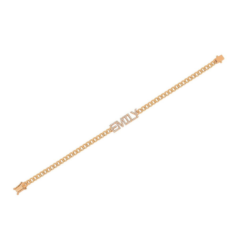 EF Collection Diamond Block Name Curb Bracelet in Rose Gold