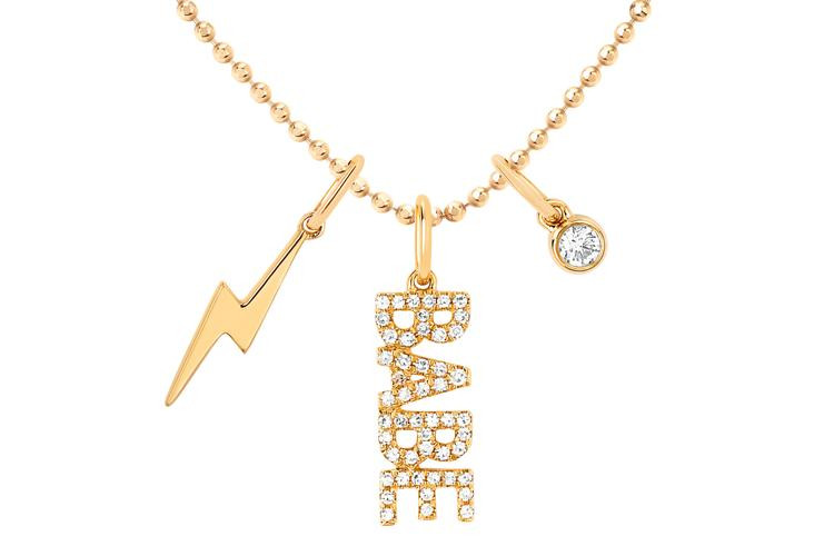 EF Collection Babe Charm Necklace in 14K Gold front spread view