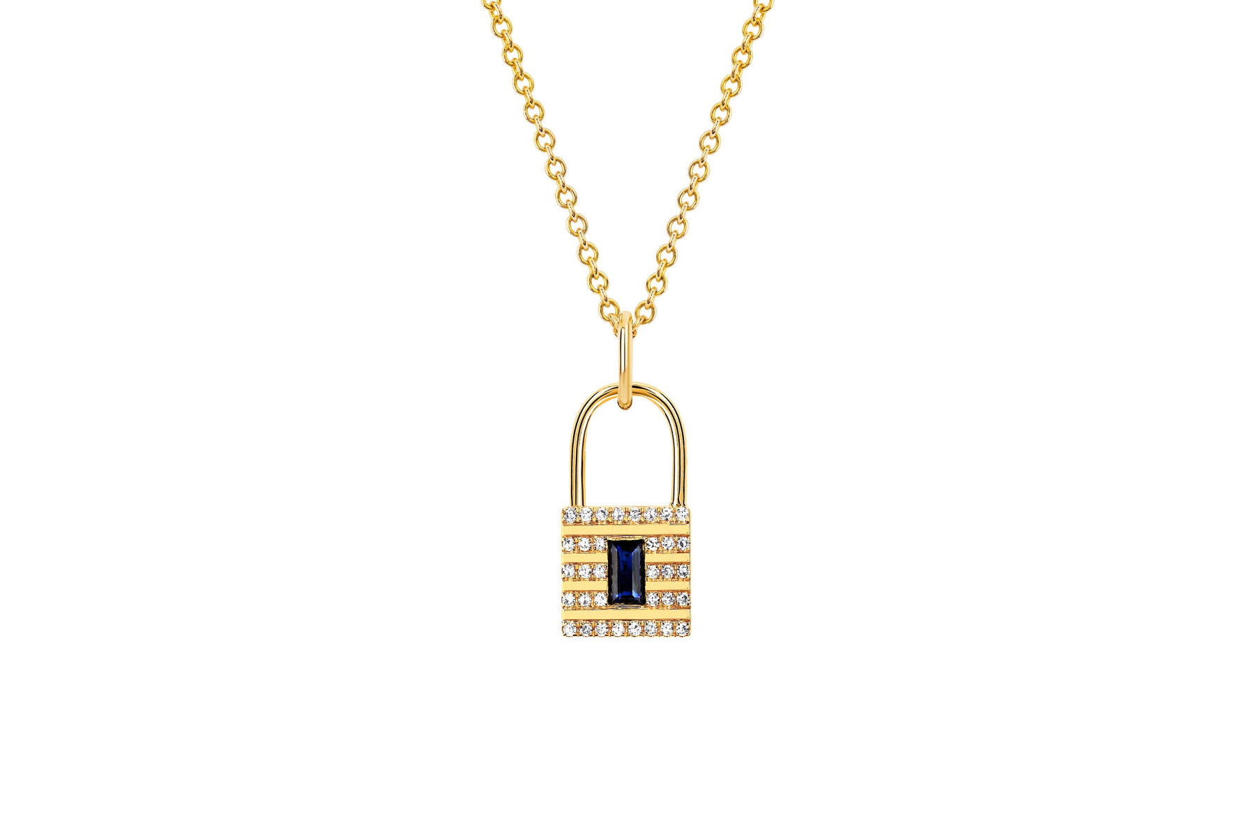EF Collection Blue Sapphire and Diamond Lock Necklace in 14K Gold 