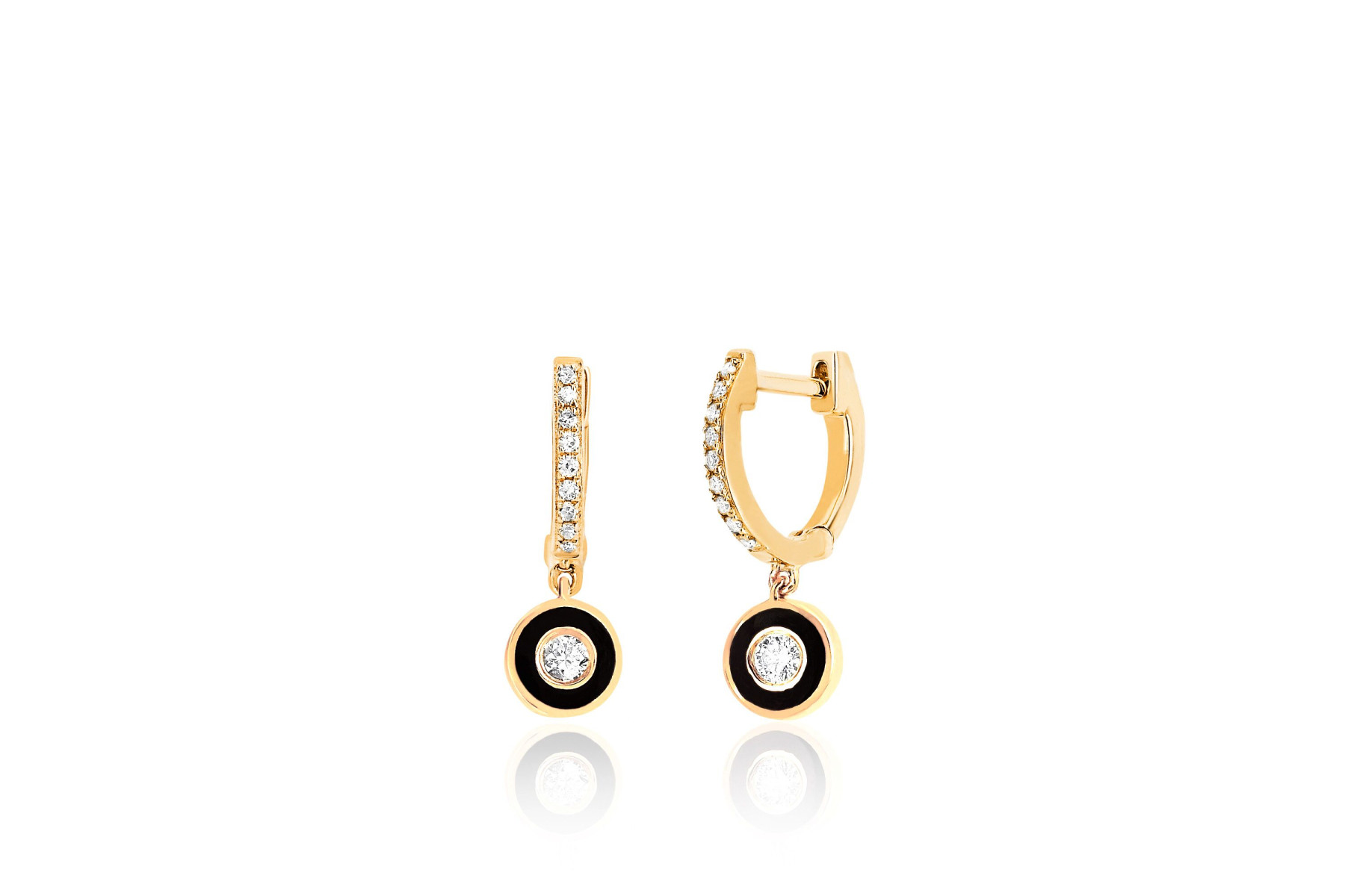 EF Collection Black and Diamond Huggies in 14K Gold