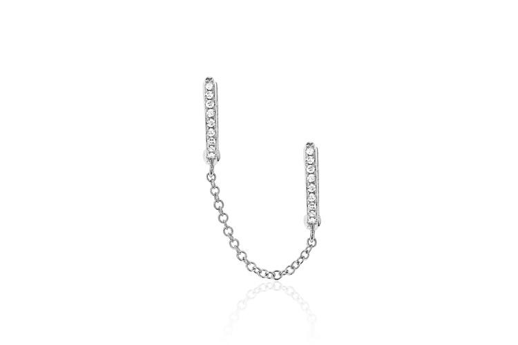 EF Collection Chain Huggie Earrings in 14K White Gold front view
