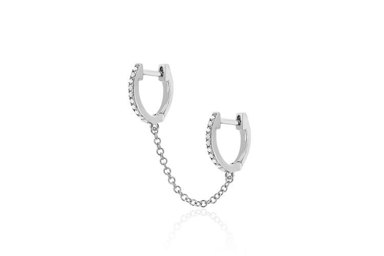 EF Collection Chain Huggie Earrings in 14K White Gold side view