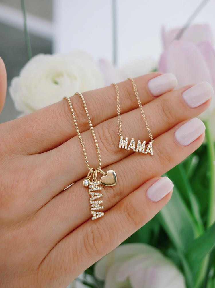 EF Collection Mama Necklace in 14K White Gold on model