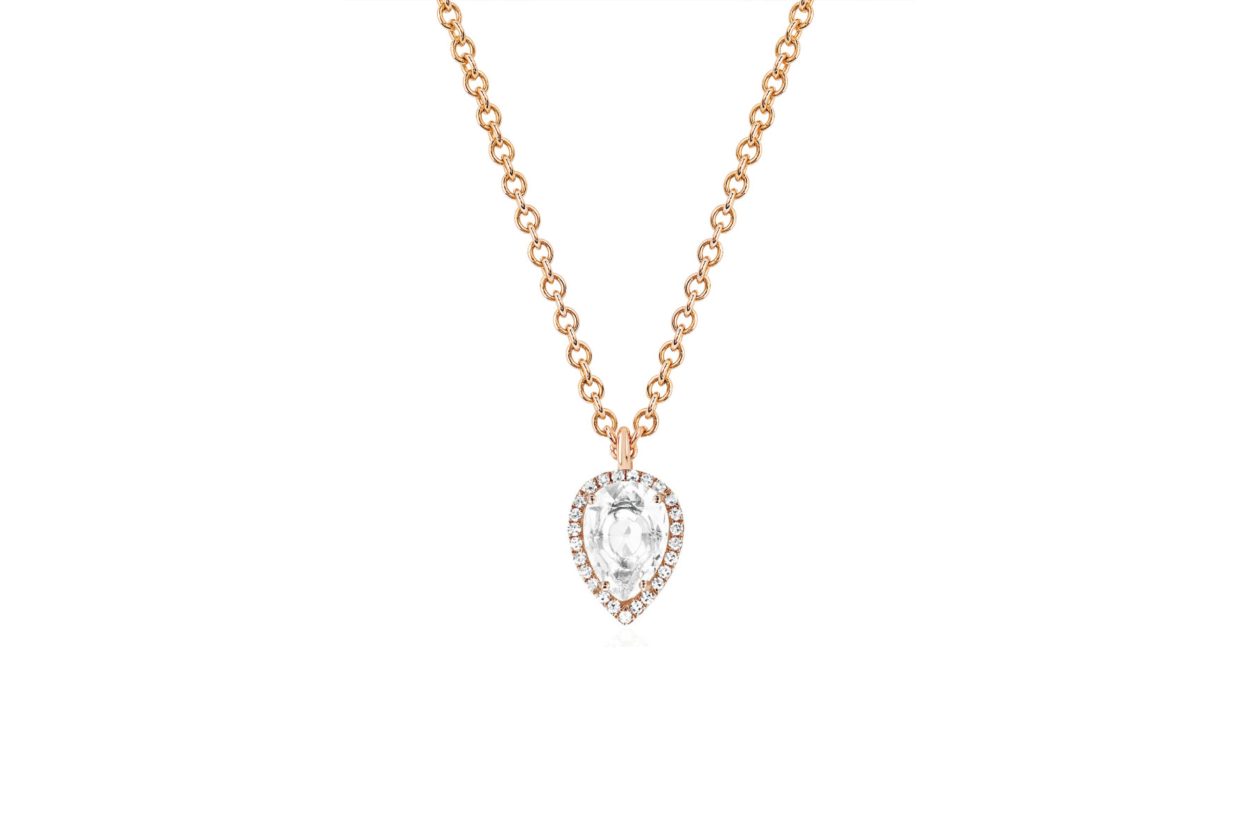 EF Collection White Topaz and Diamond Teardrop Necklace rose gold