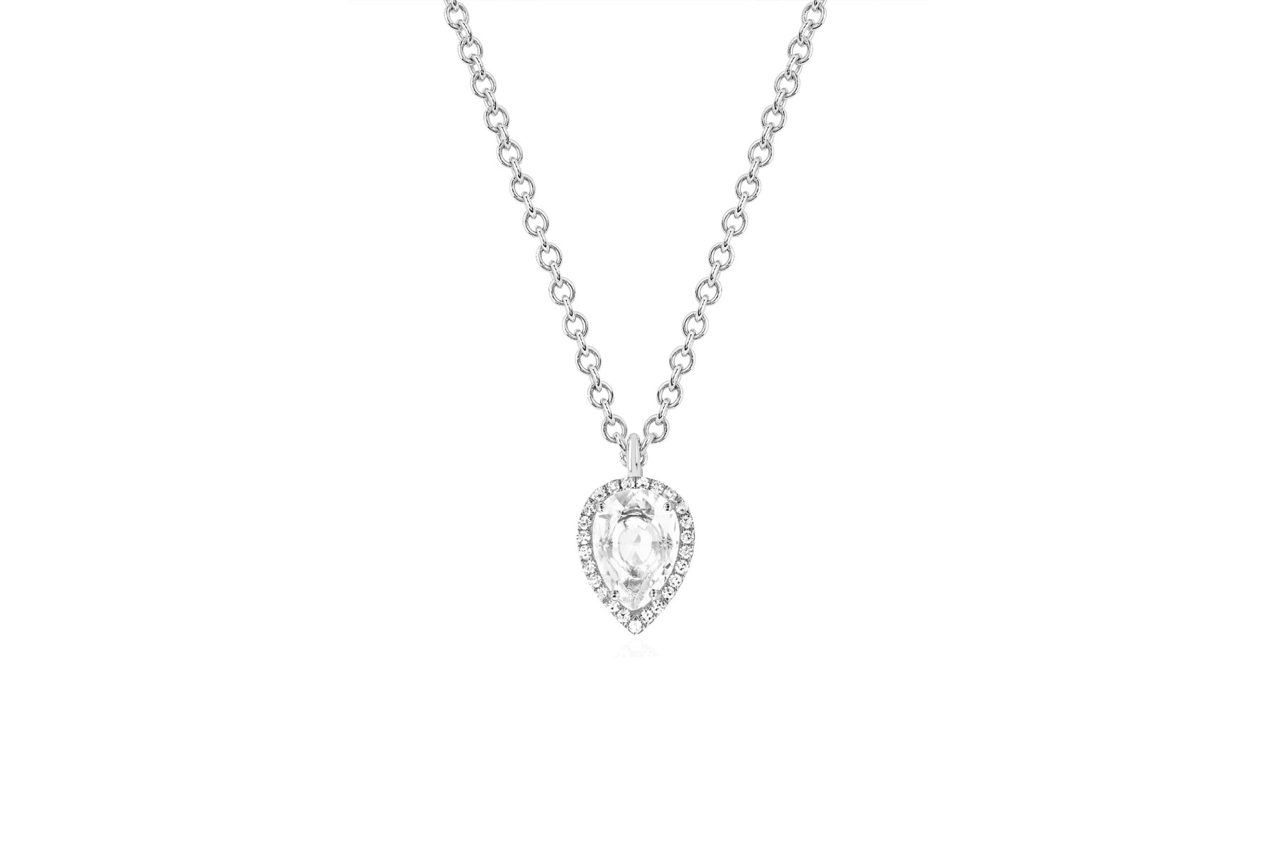 EF Collection White Topaz and Diamond Teardrop Necklace white gold