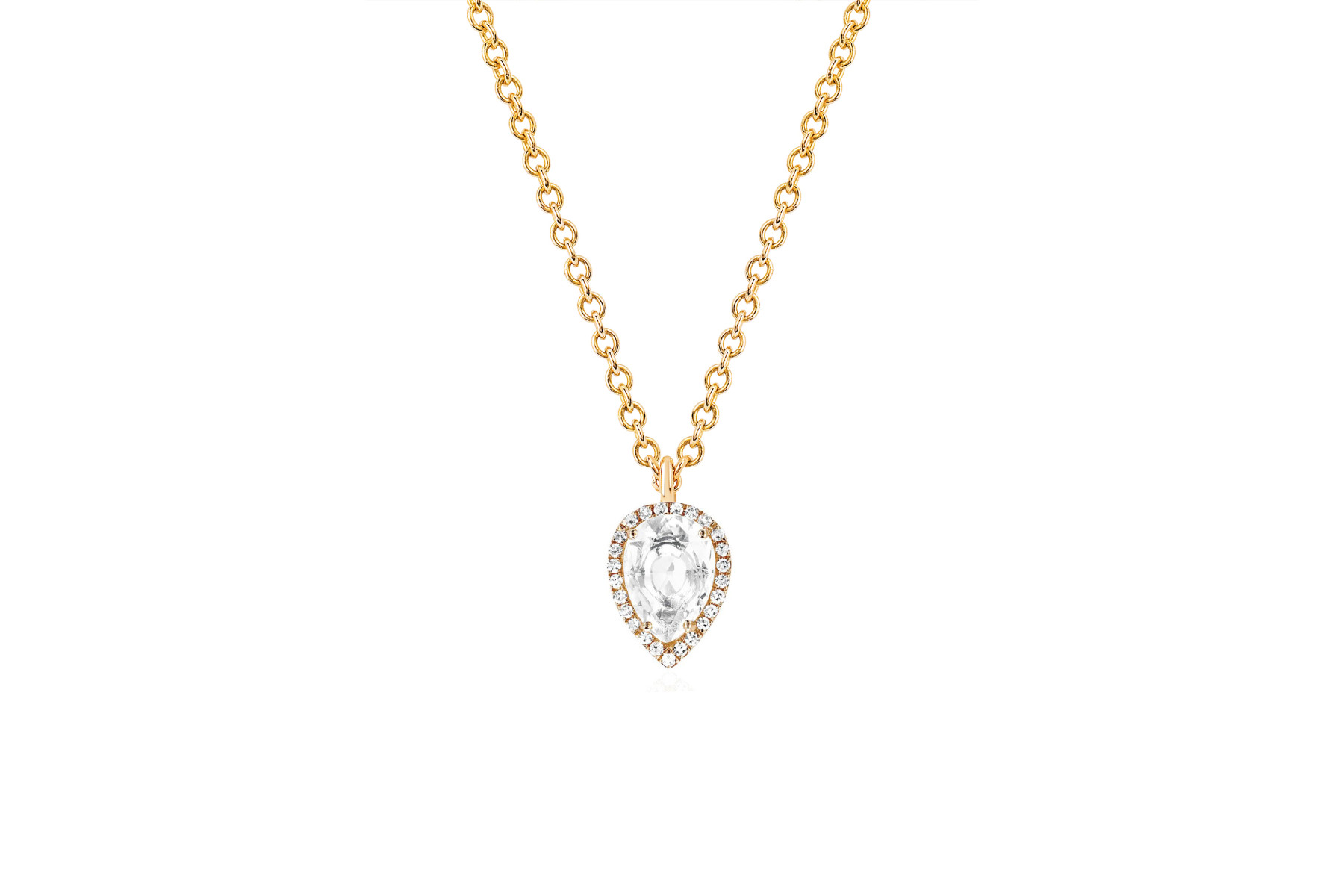 EF Collection White Topaz and Diamond Teardrop Necklace yellow gold 
