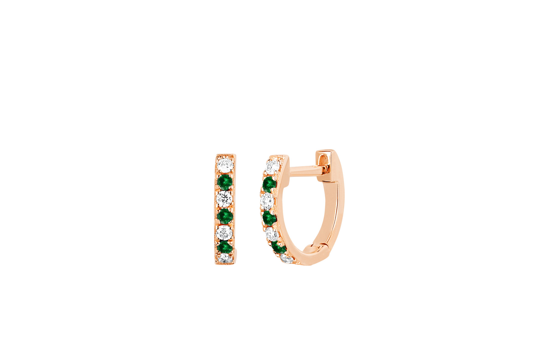 EF Collection Diamond and Tsavorite Huggies in 14K Rose Gold