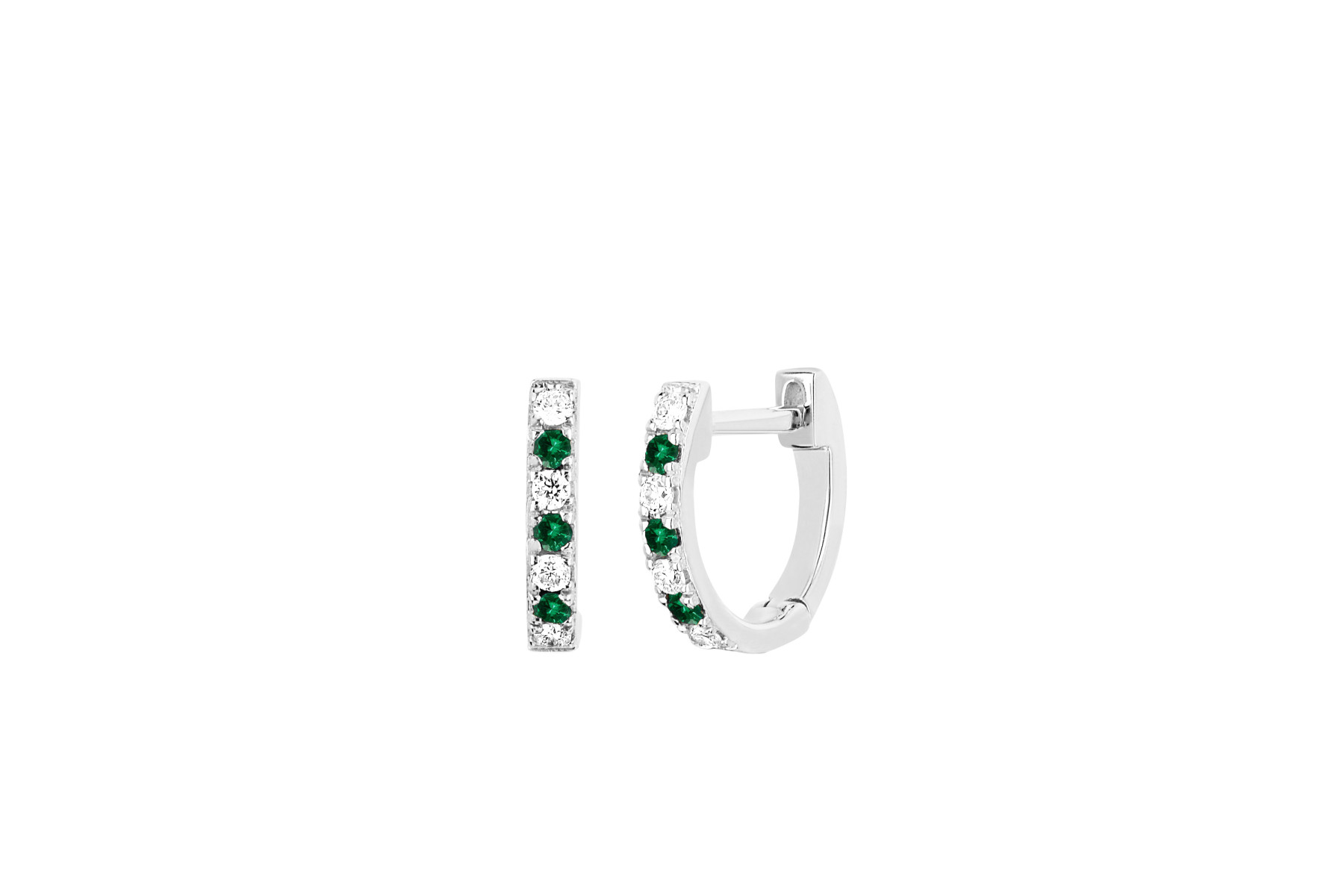EF Collection Diamond and Tsavorite Huggies in 14K White Gold