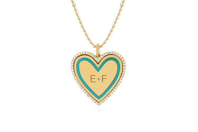 EF Collection Heart Necklace in 14K Gold engraved