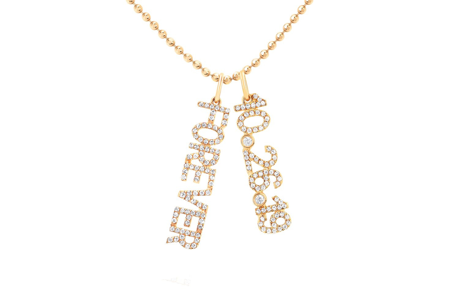 EF Collection Diamond Forever Custom Wedding Charm Necklace in Yellow Gold