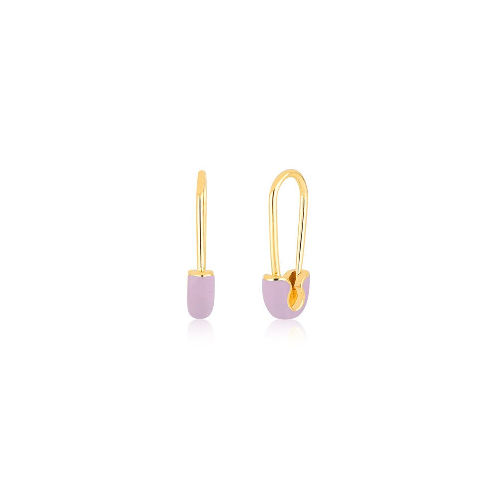 EF Collection Light Pink Enamel Safety Pin Earrings in Yellow Gold