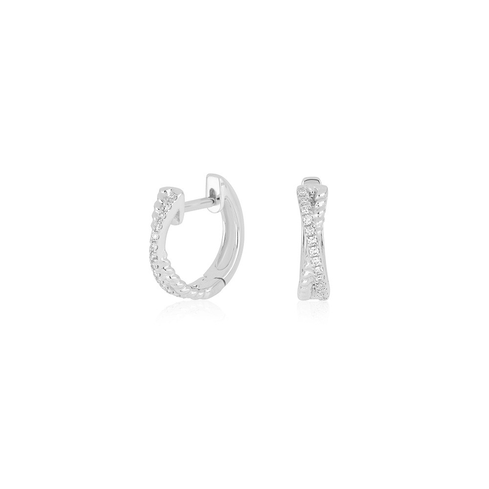 EF Collection Interlocking Diamond and White Gold Twist Huggie Earrings