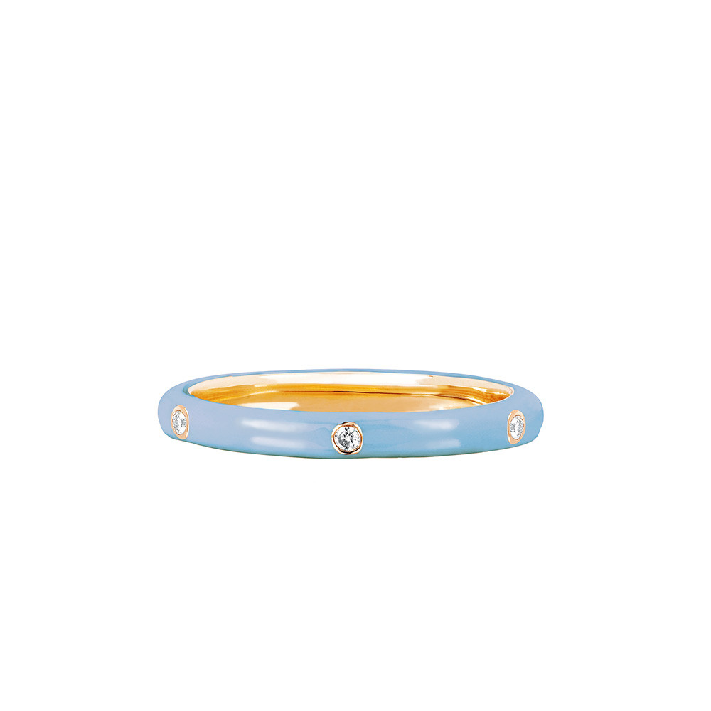 EF Collection Baby Blue Enamel 3 Diamond Stack Ring