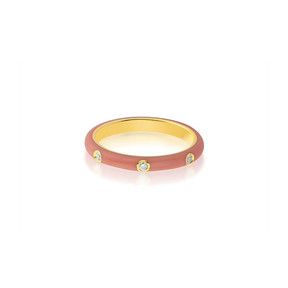 EF Collection Coral Enamel 3 Diamond Stack Ring