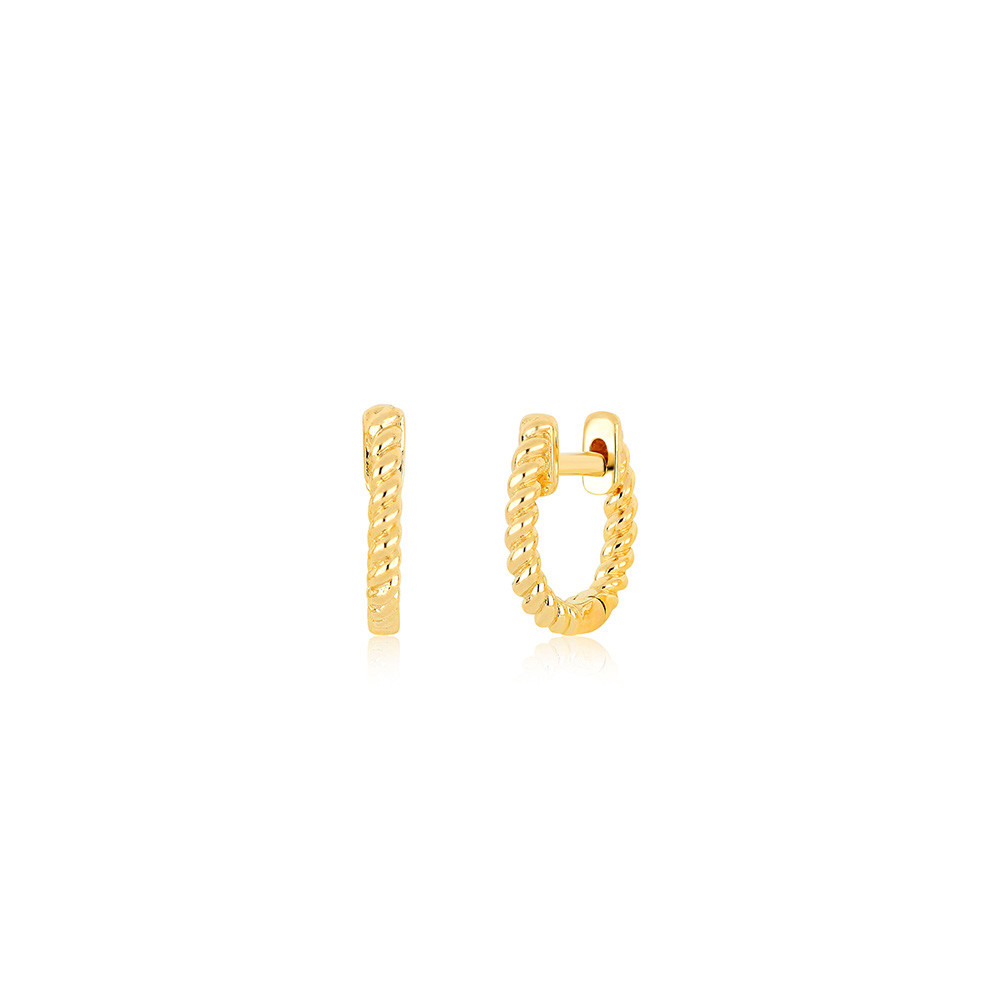 EF Collection Mini Twist Huggie Pair of Earrings in Yellow Gold