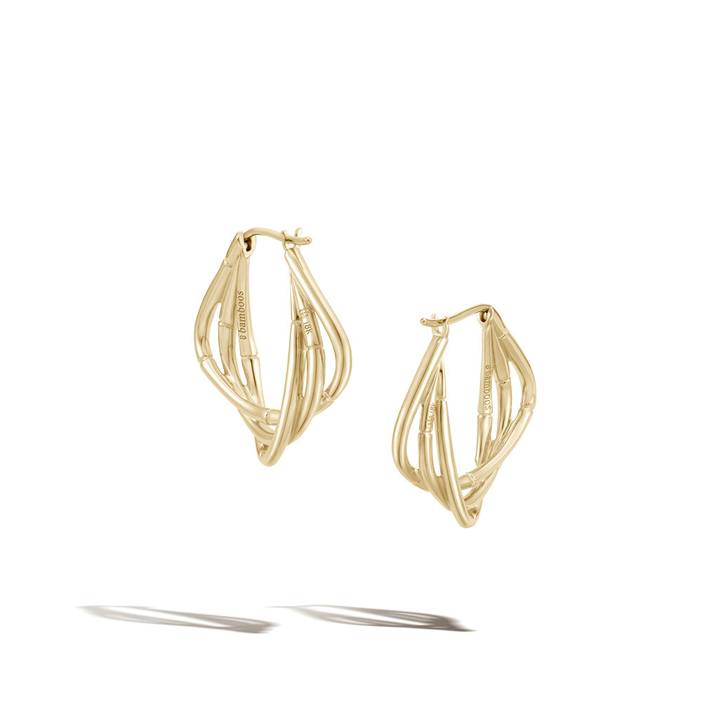 John Hardy Bamboo Gold Three Link Hoop Earrings