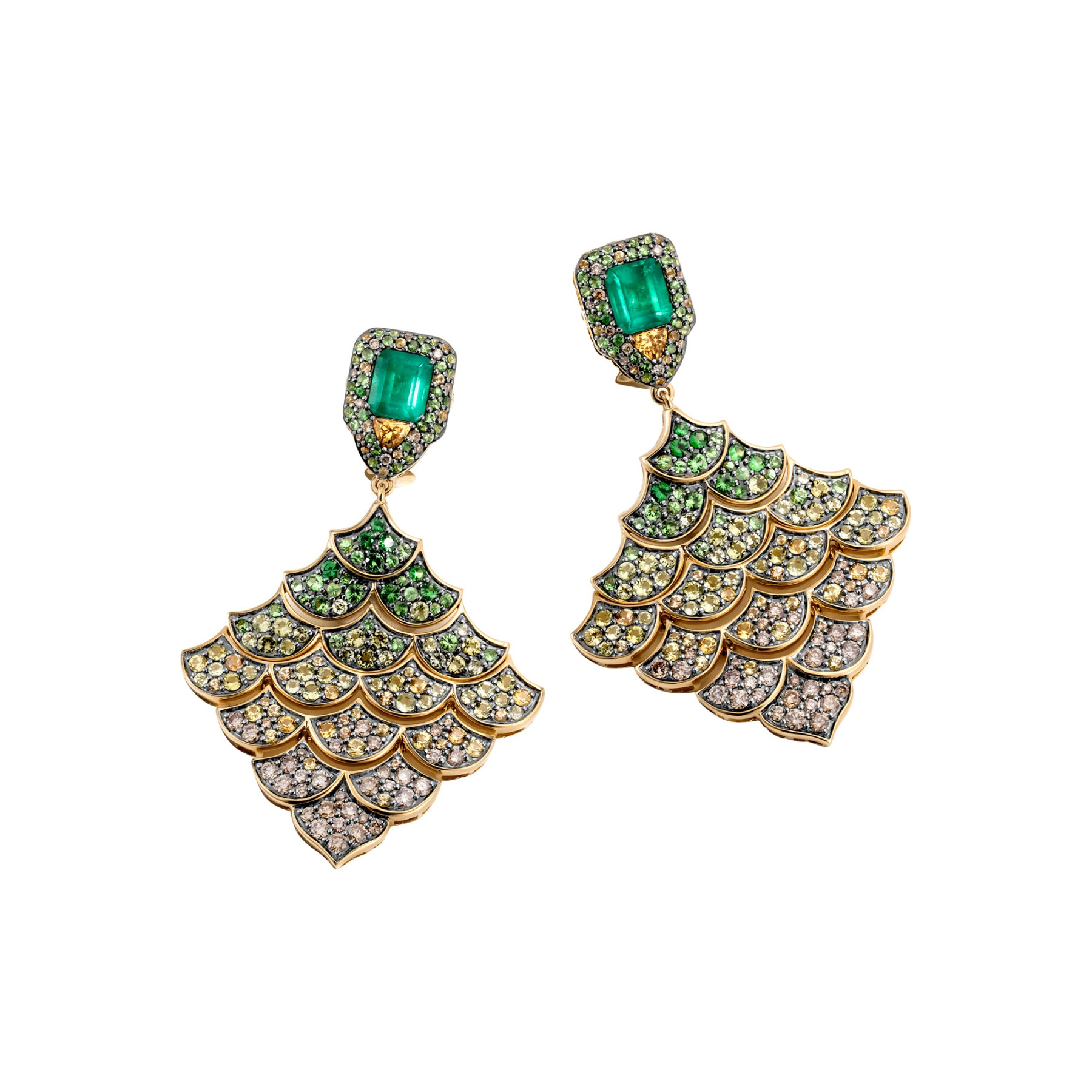 John Hardy Cinta Naga Raja Emerald and Yellow Sapphire Drop Earrings