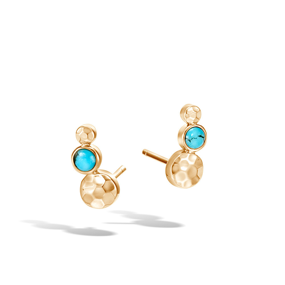 John Hardy Dot Three Circle Turquoise Stud Earrings in 18k Yellow Gold front view
