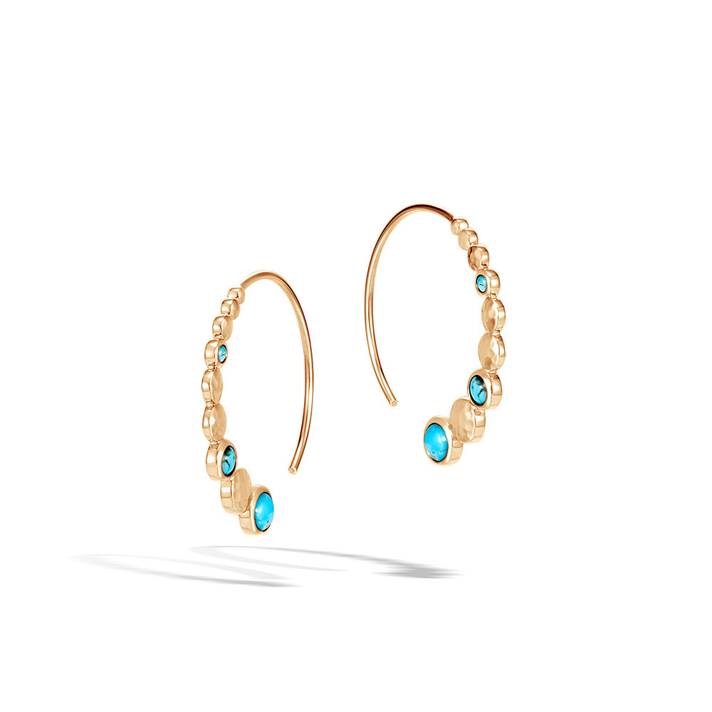 John Hardy Dot Small Turquoise Hoop Earrings in 18k Yellow Gold front view