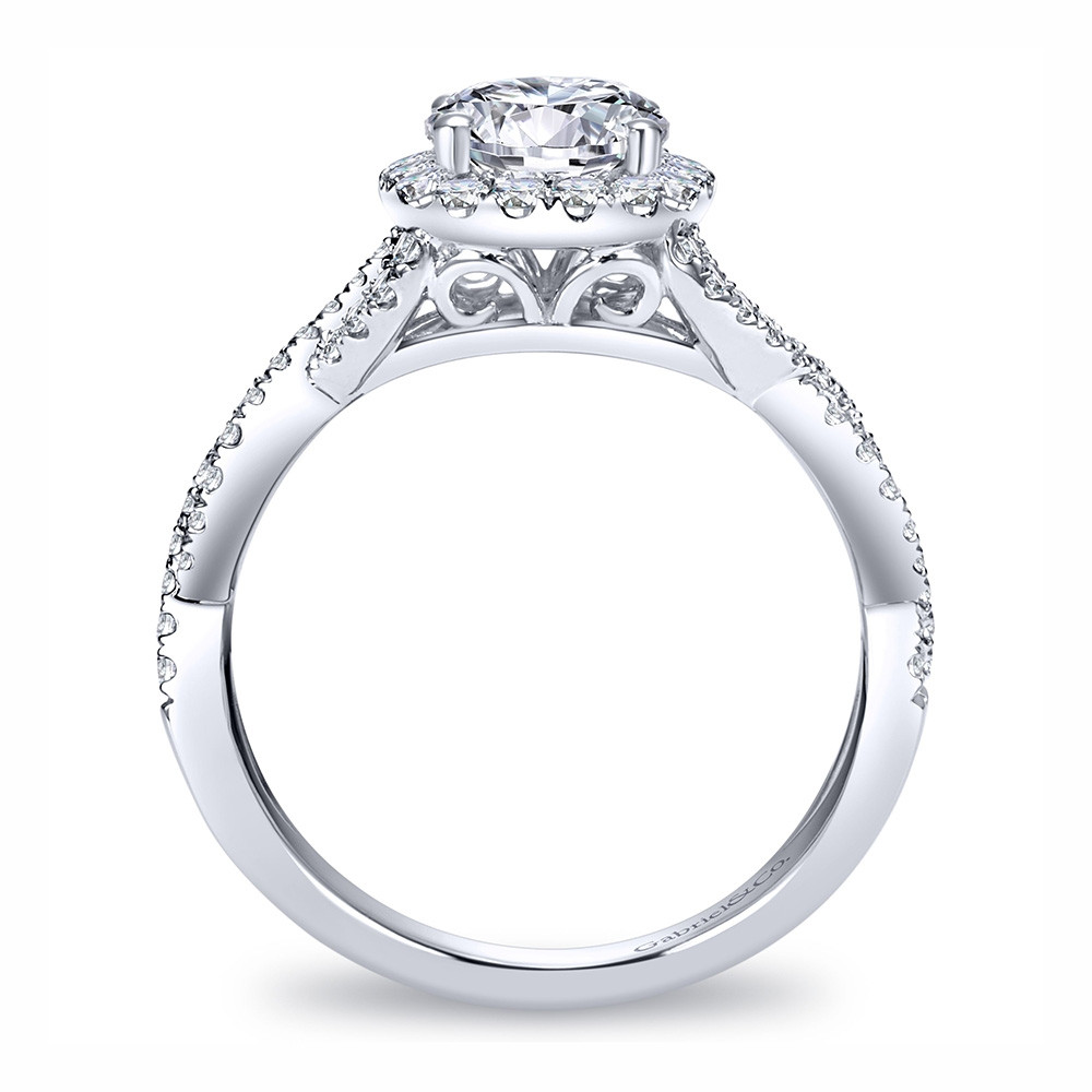 Gabriel & Co. Marissa 14kt White Gold Diamond Halo Twist Engagement Ring Setting side view 