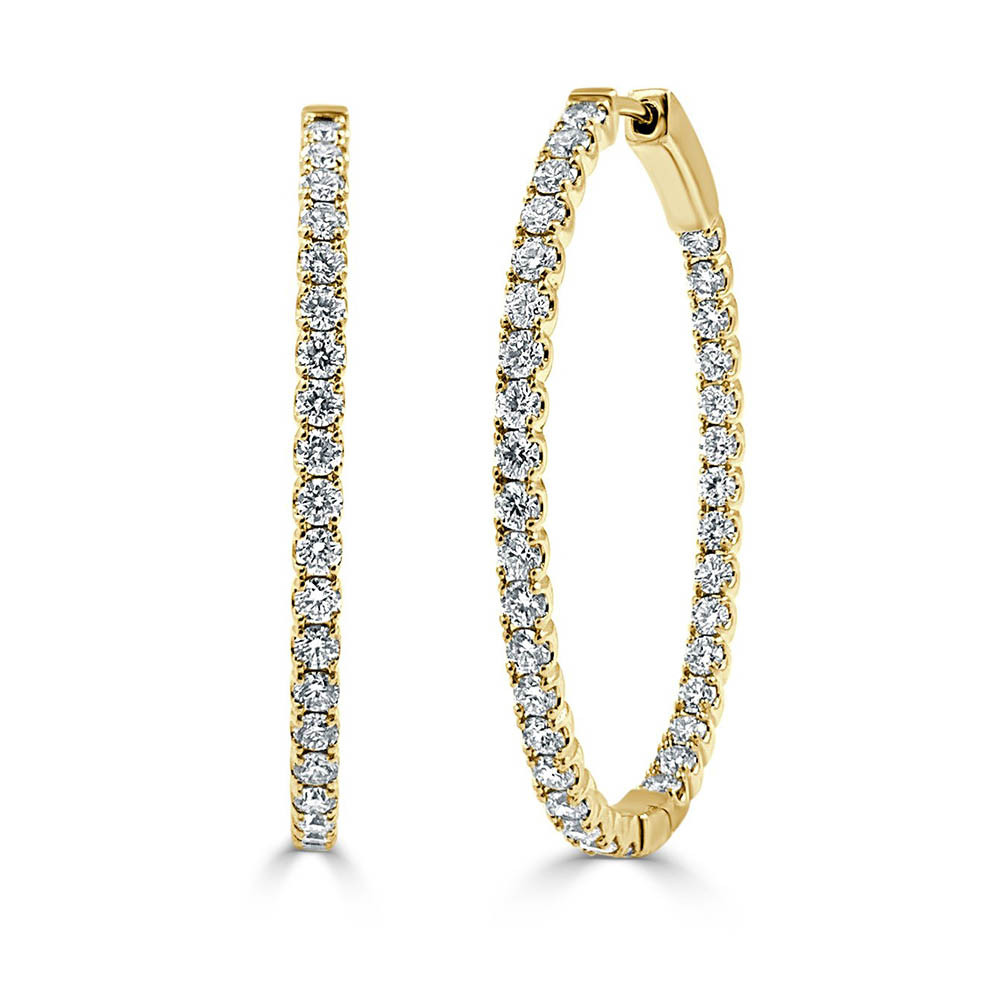 Inside Out Diamond Oval Hoops in Yellow Gold