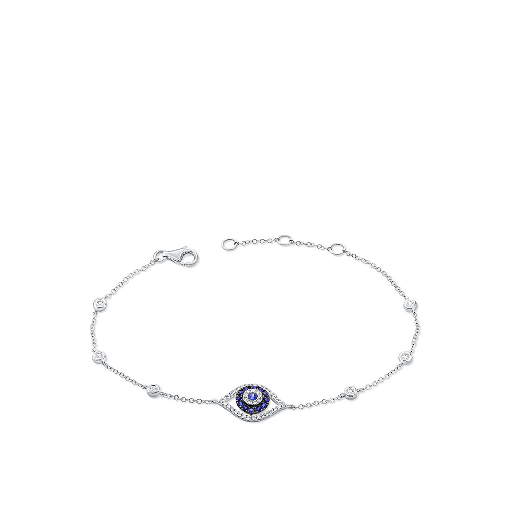 Sky Blue Evil Eye Stone Embellished Beaded Adjustable Bracelet |  B184-SMJ-215 | Cilory.com