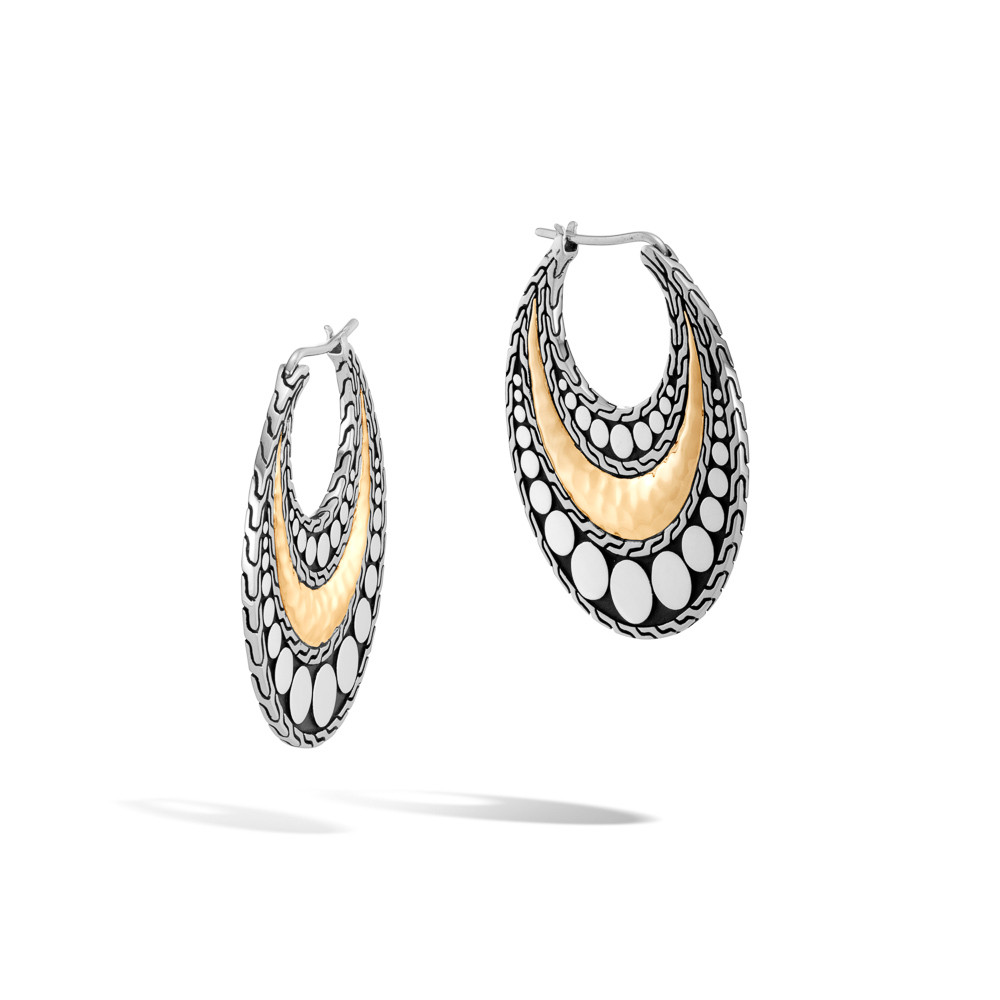 John Hardy Dot Hammered Hoop Earrings in 18K Gold and Sterling Silver